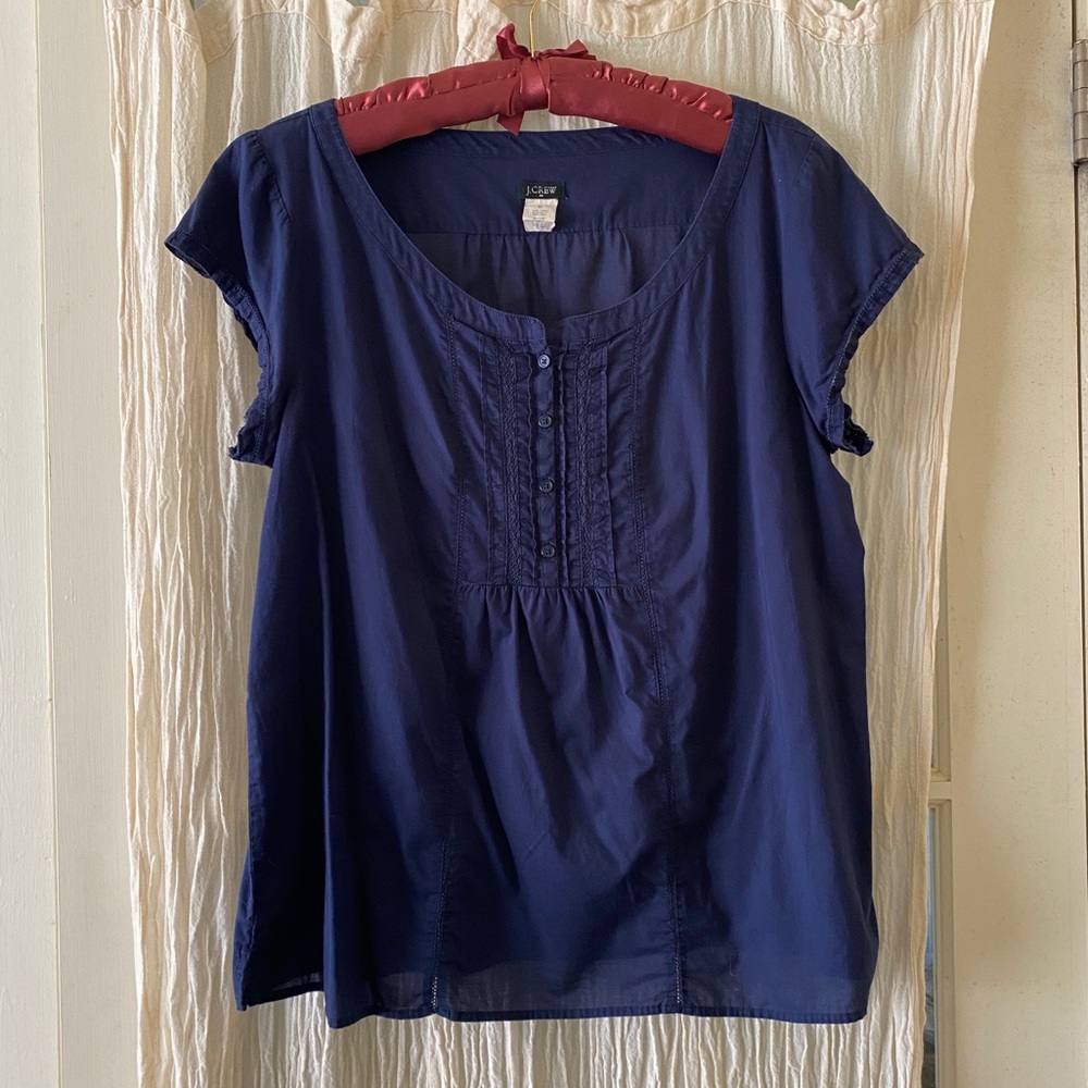 J Crew Cap Sleeve Top-Cotton-Navy Blue-Size XL